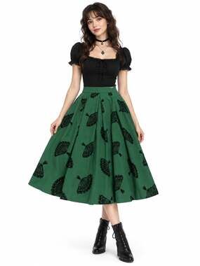 Bettie Page Las Vegas Green Velvet Fan Swing Skirt Rockabilly Retro Pinup XL